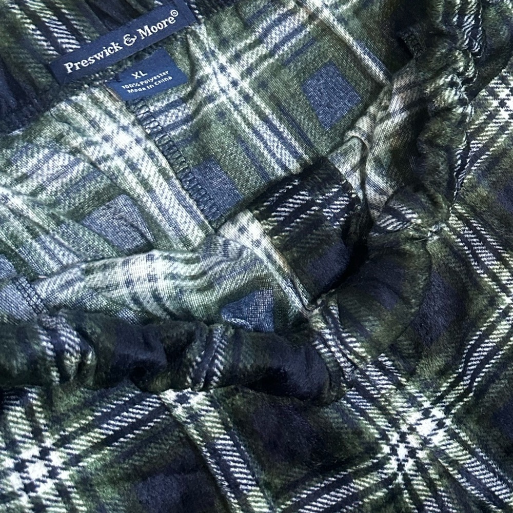 Preswick & Moore Premium Men’s Plaid Pajamas Silky Fleece XL Navy Green - Picture 3 of 16
